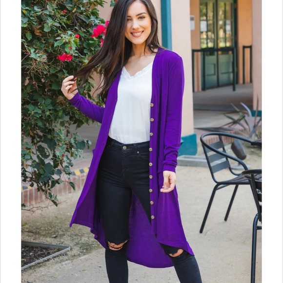 Tickled Teal Lea Button Cardigan Purple - Picture 2 of 5